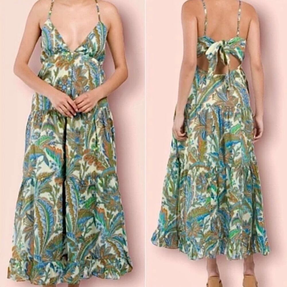 House of Harlow 1960 Paisley Tie Back Midi Dress Size S Vacation Cottagecore